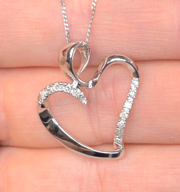 Heart Pendant Necklace 0.15ct Diamond 9K White Gold