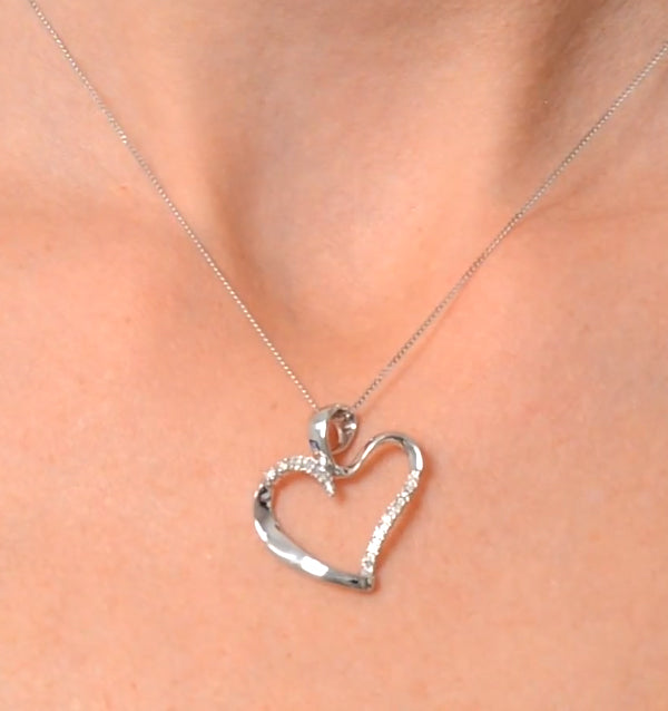 Heart Pendant Necklace 0.15ct Diamond 9K White Gold