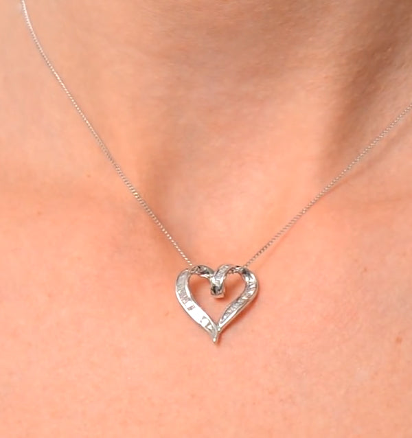 Heart Pendant Necklace 0.33ct Diamond 9K White Gold