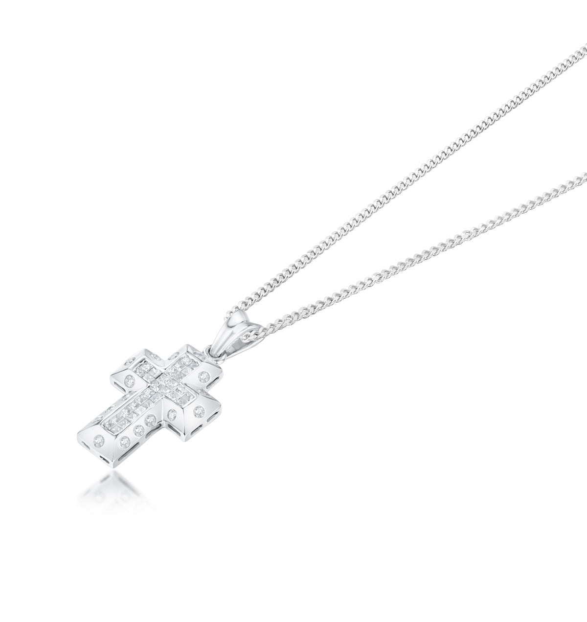 3/4 Carat Diamond Cluster Cross Pendant in 9K White Gold