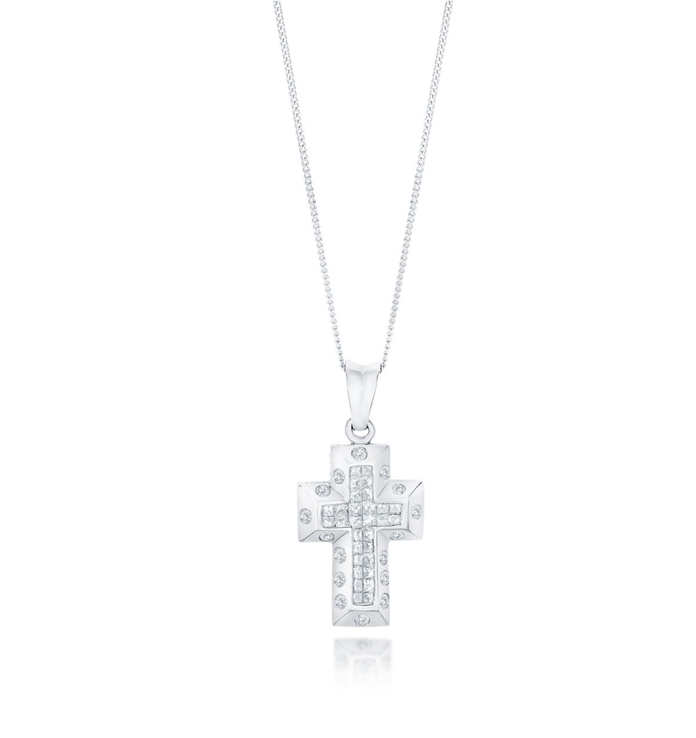 3/4 Carat Diamond Cluster Cross Pendant in 9K White Gold