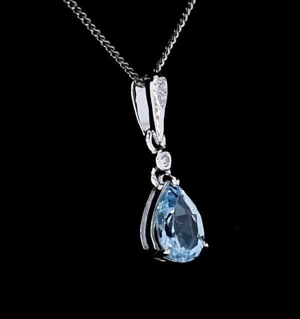 Stellato Collection Blue Topaz Diamond Necklace in 9K White Gold
