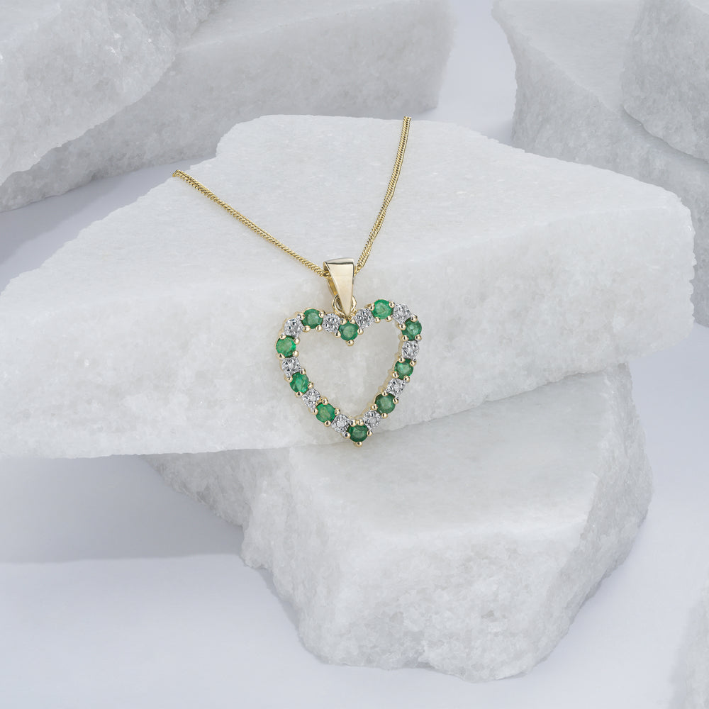 Emerald 0.54CT And Diamond 9K Yellow Gold Heart Pendant Necklace