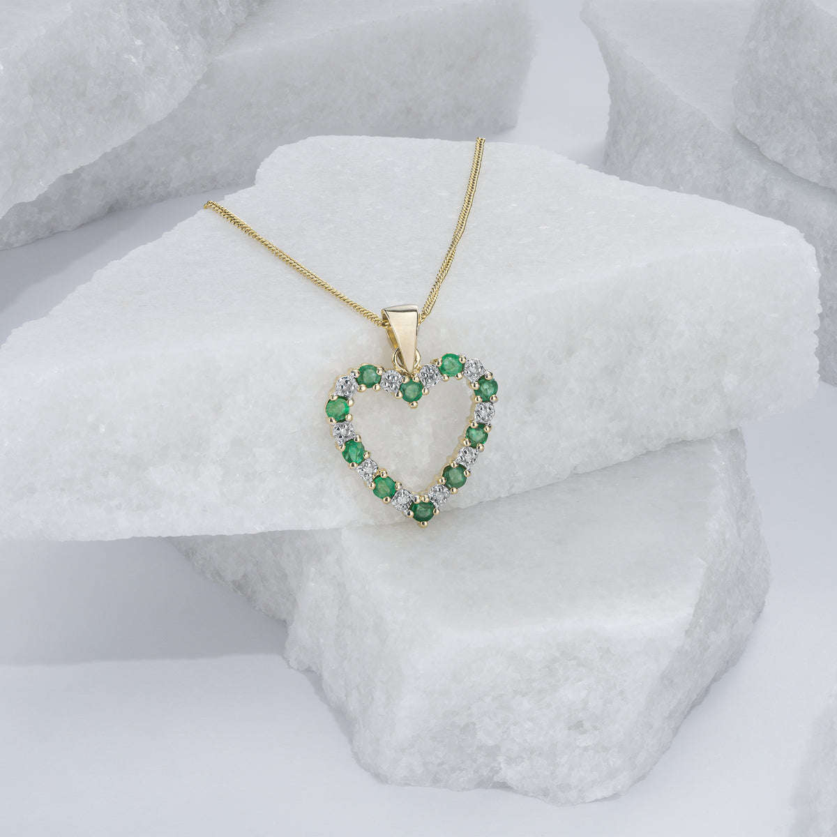 Emerald 0.54CT And Diamond 9K Yellow Gold Heart Pendant Necklace