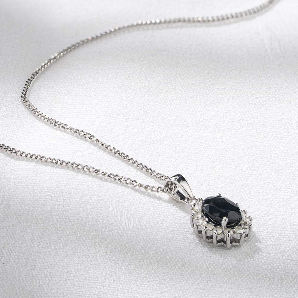 Sapphire 7 x 5mm And Diamond 9K Gold Pendant Necklace