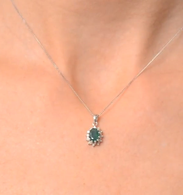 Emerald 0.80CT And Diamond 9K White Gold Pendant Necklace
