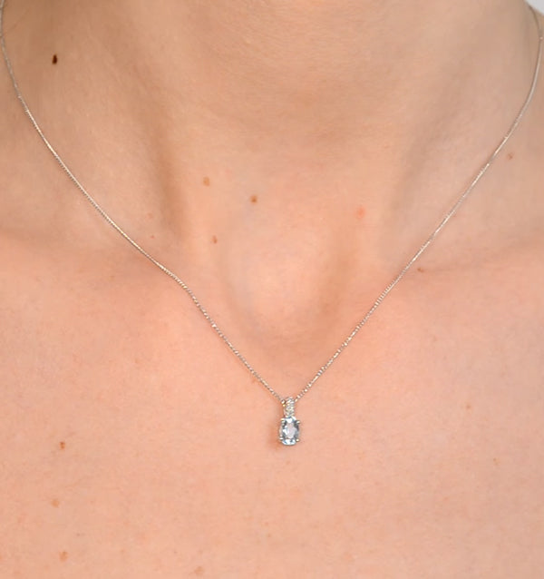 Aquamarine 0.34CT And Diamond 9K White Gold Pendant Necklace