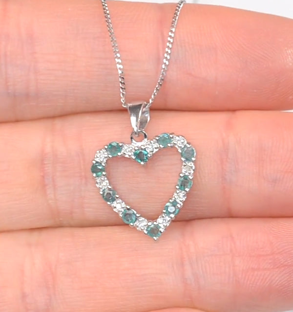 Emerald 0.54CT And Diamond 9K White Gold Heart Pendant Necklace