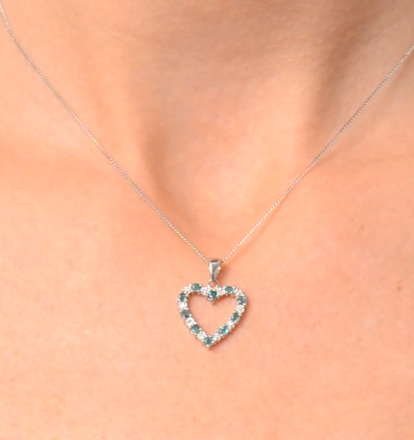 Emerald 0.54CT And Diamond 9K White Gold Heart Pendant Necklace