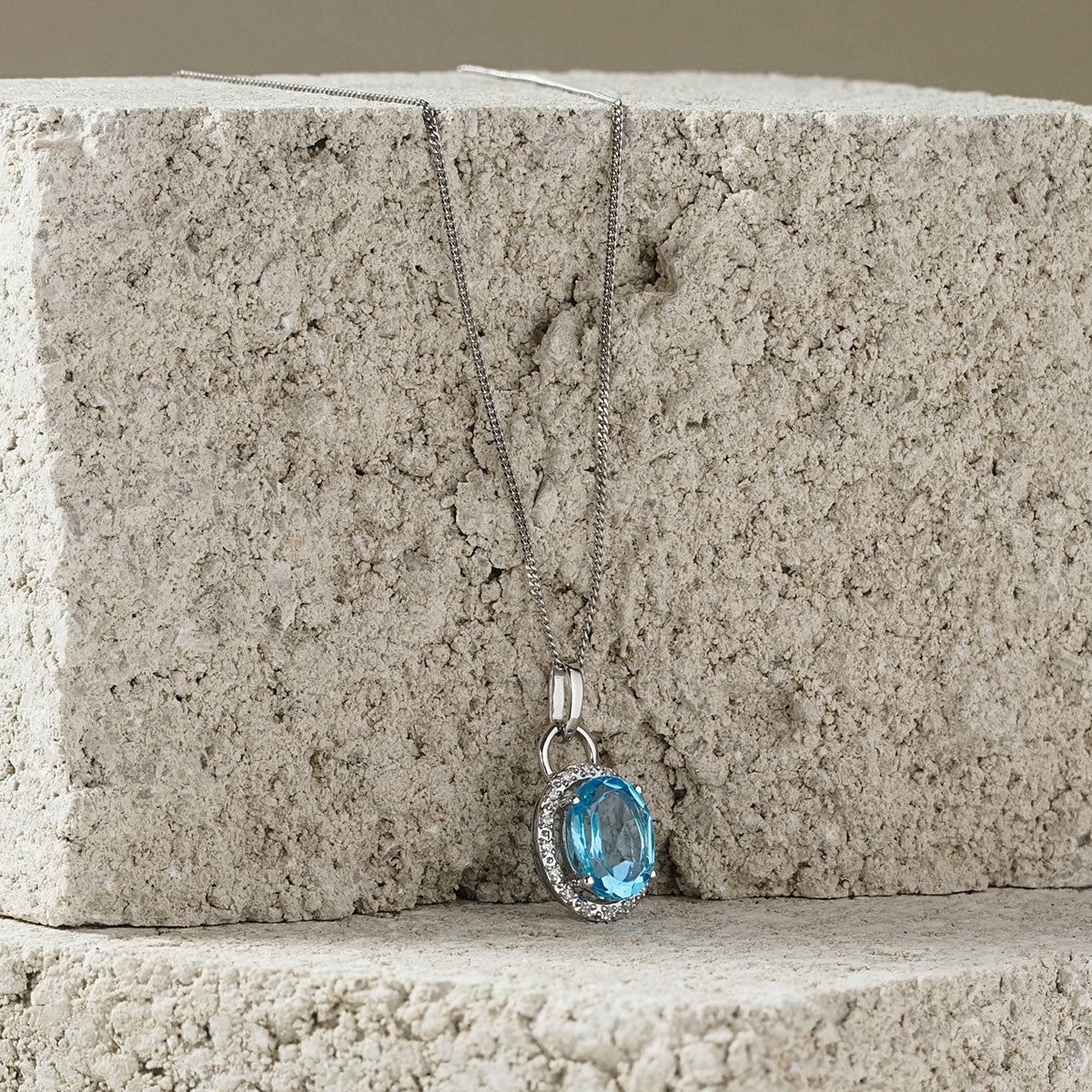 Blue Topaz 2.96CT And Diamond 9K White Gold Pendant Necklace