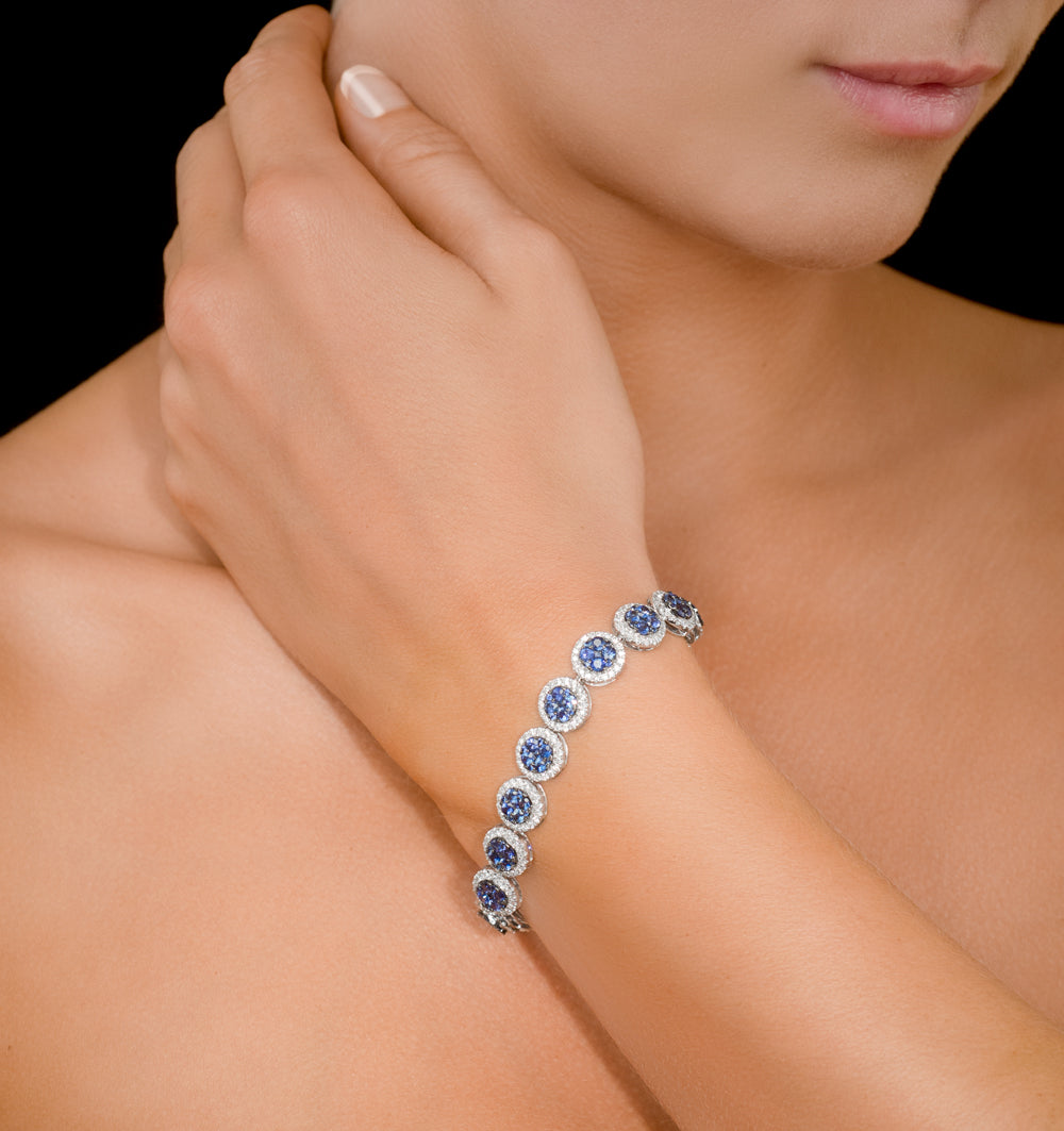 Sapphire and Lab Diamond Halo Bracelet in 9K White Gold Bracelet