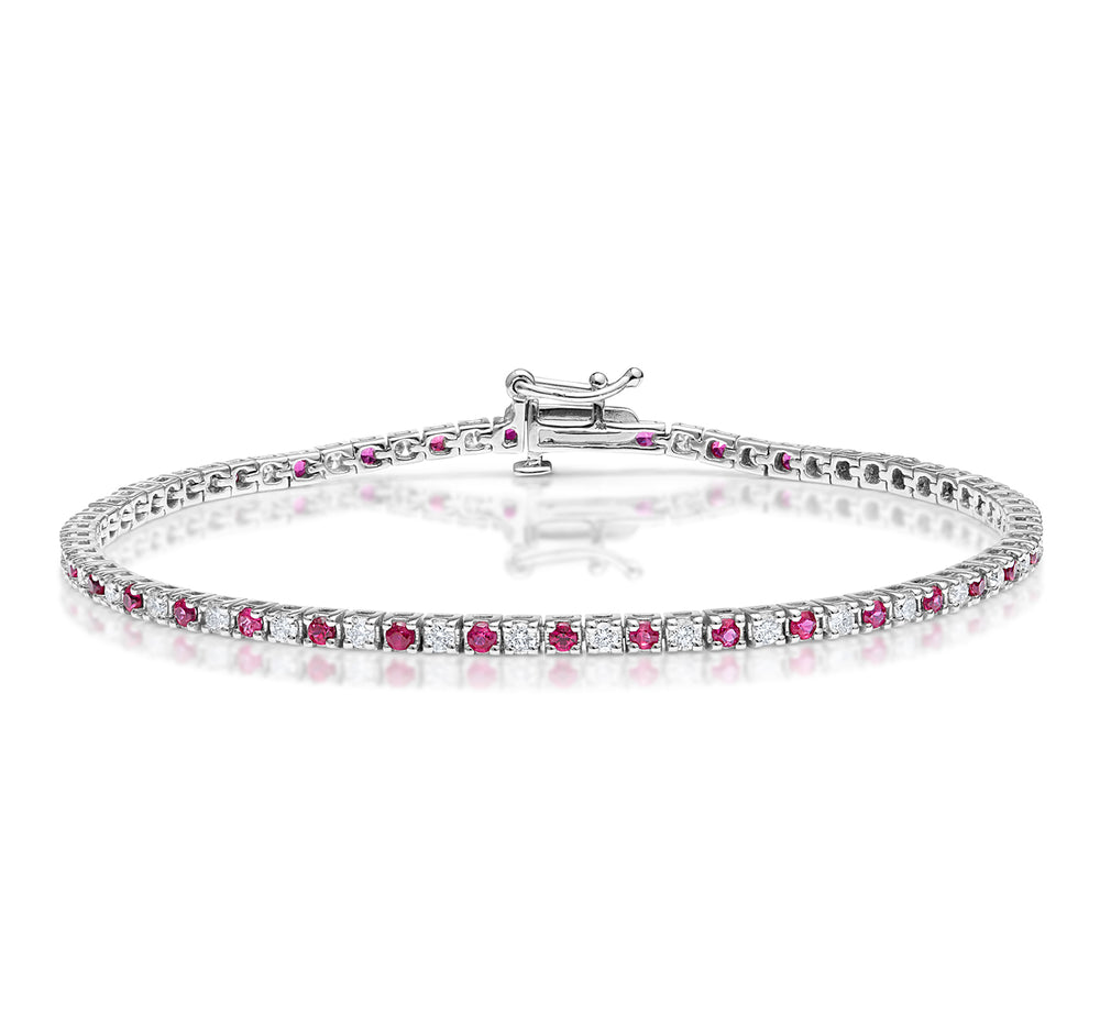 Ruby and 1ct Lab Diamond Tennis Bracelet in 9K White Gold