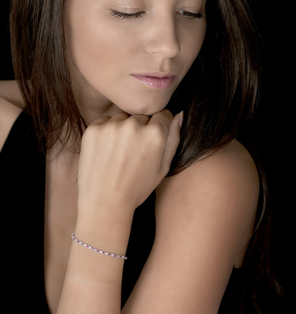 Ruby and 1ct Lab Diamond Tennis Bracelet in 9K White Gold
