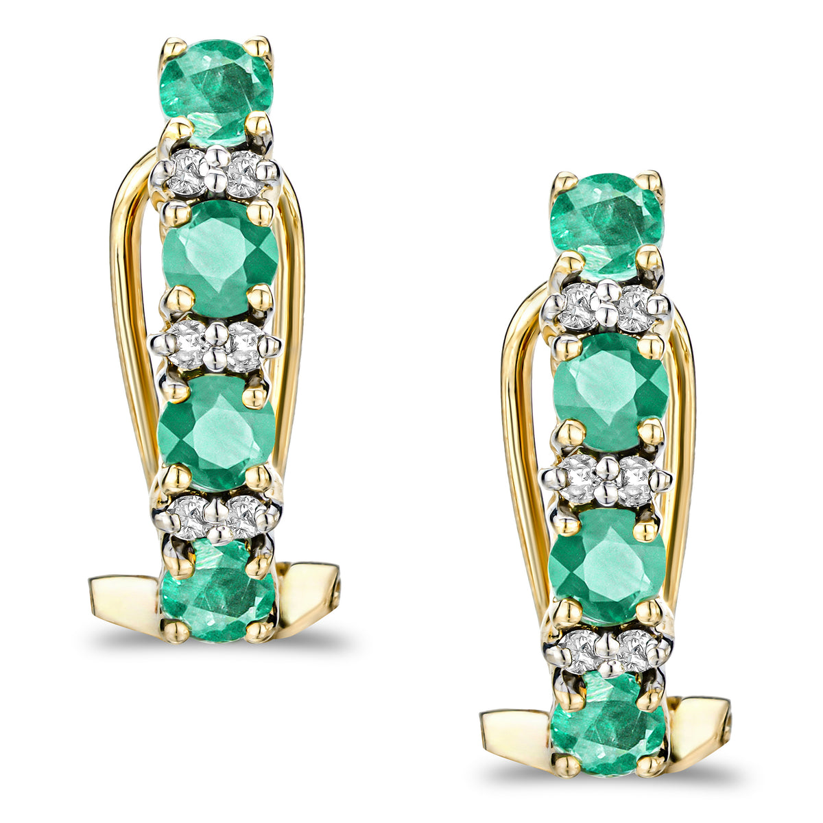Emerald 1.10CT And Diamond 9K Yellow Gold Earrings