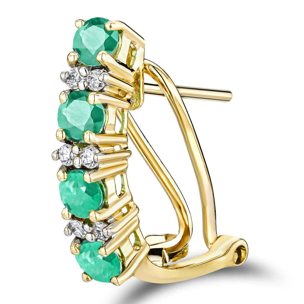 Emerald 1.10CT And Diamond 9K Yellow Gold Earrings