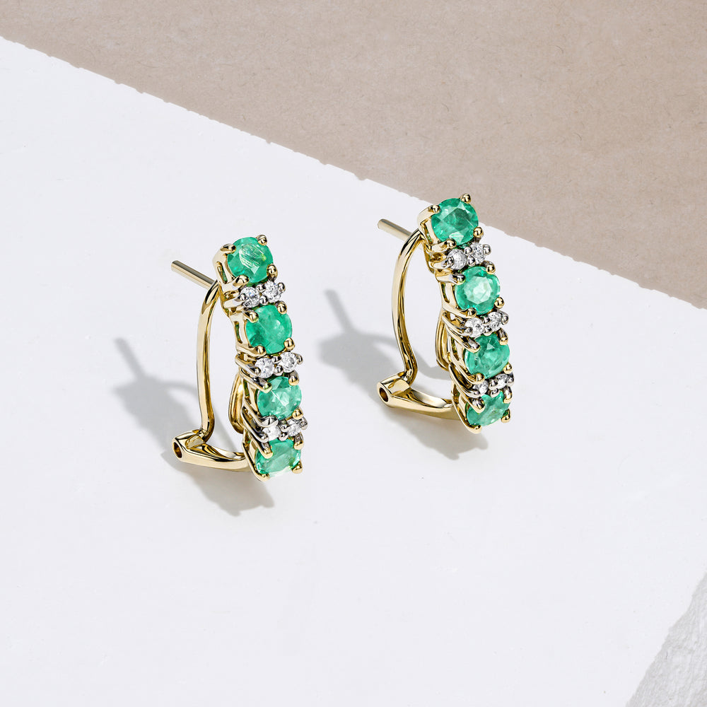 Emerald 1.10CT And Diamond 9K Yellow Gold Earrings