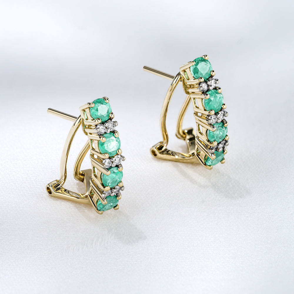 Emerald 1.10CT And Diamond 9K Yellow Gold Earrings