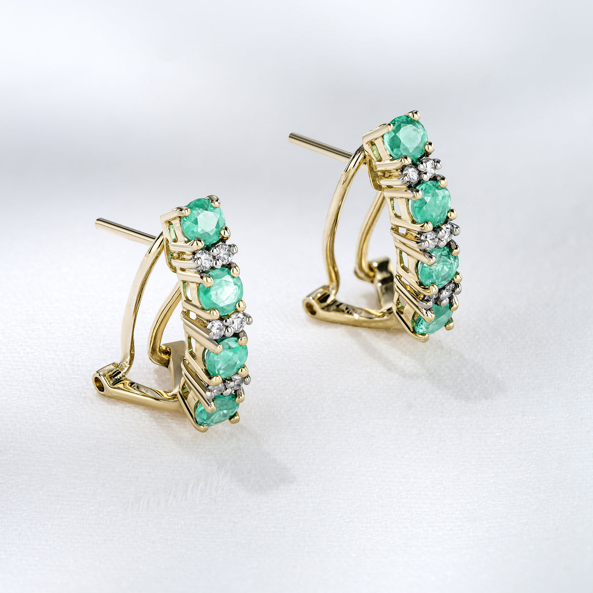 Emerald 1.10CT And Diamond 9K Yellow Gold Earrings