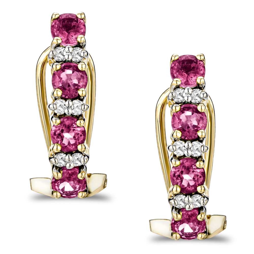 Pink Sapphire 1.15CT And Diamond 9K Yellow Gold Earrings
