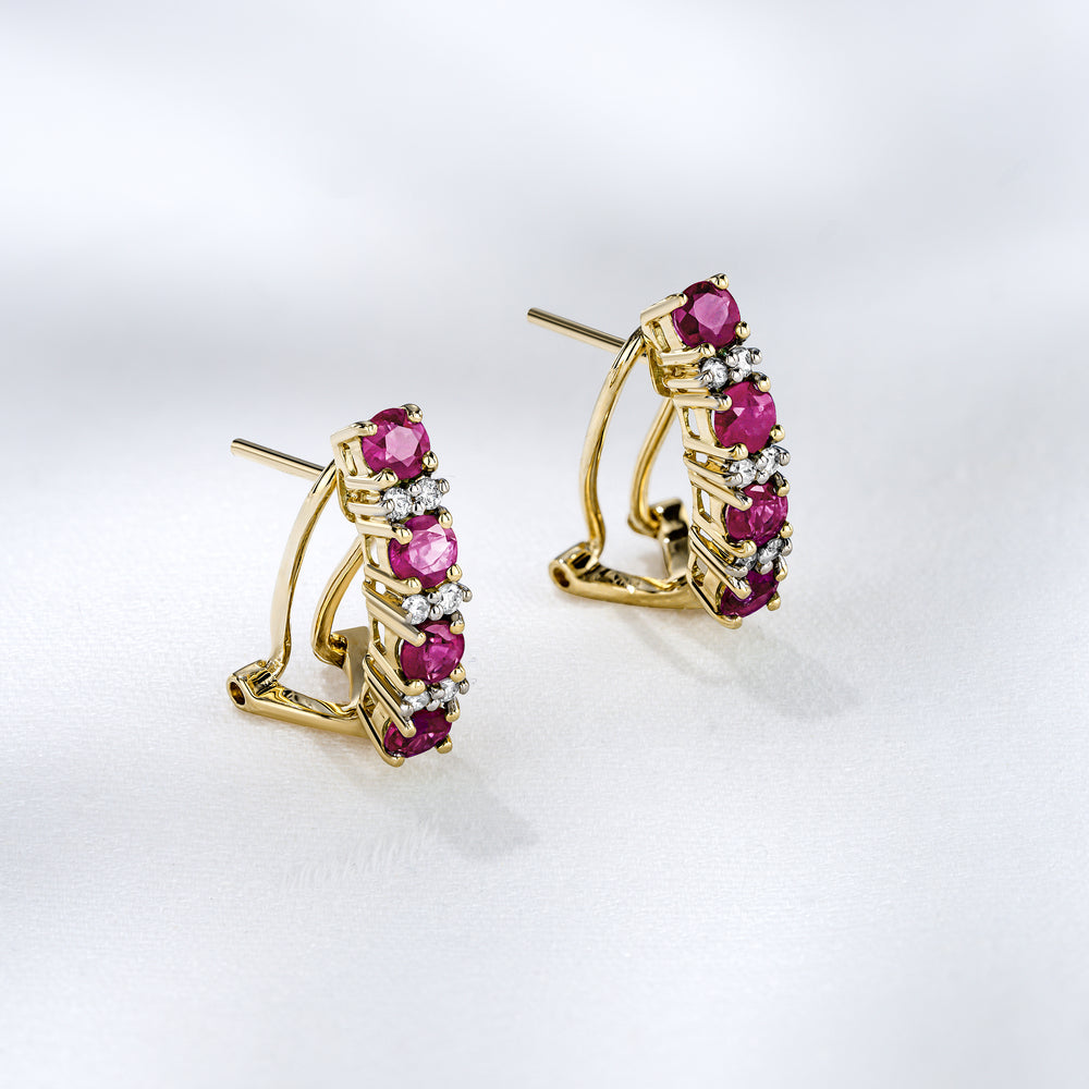 Pink Sapphire 1.15CT And Diamond 9K Yellow Gold Earrings