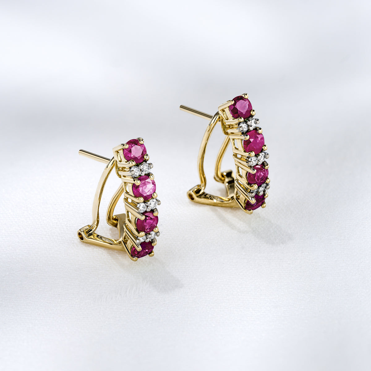 Pink Sapphire 1.15CT And Diamond 9K Yellow Gold Earrings