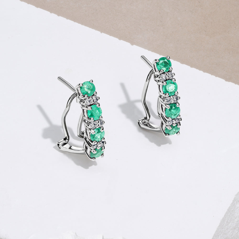 Emerald 1.10CT And Diamond 9K White Gold Earrings