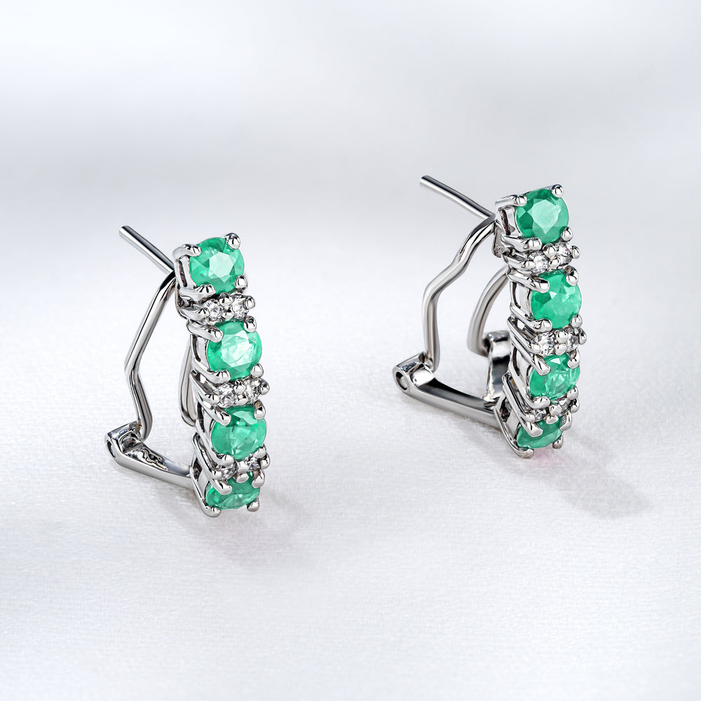 Emerald 1.10CT And Diamond 9K White Gold Earrings
