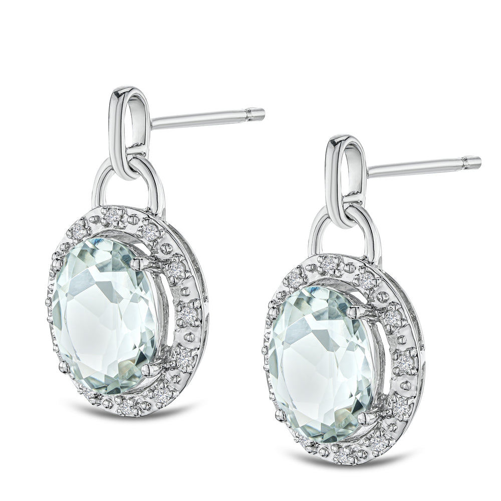 Aquamarine 3.69CT And Diamond 925 Sterling Silver Earrings