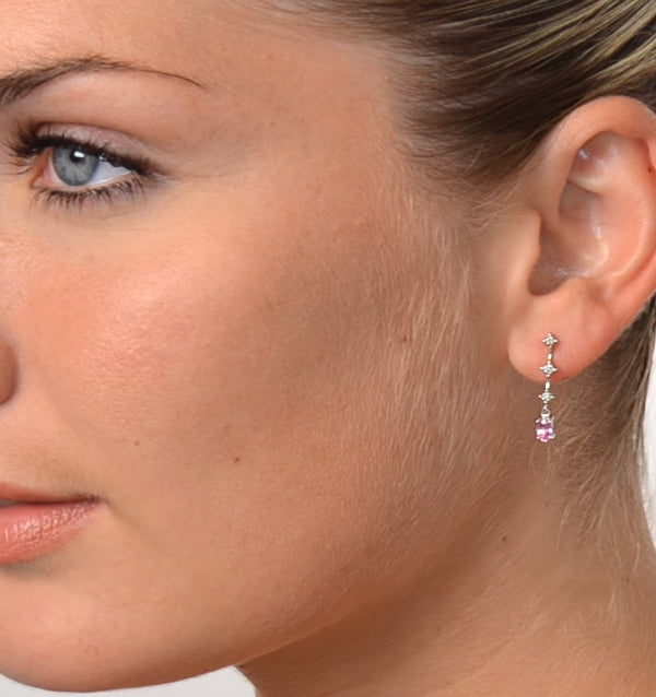 Pink Sapphire 5 X 3mm and Diamond 9K White Gold Earrings