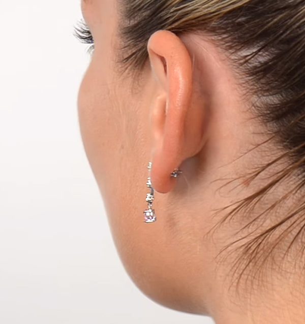 Pink Sapphire 5 X 3mm and Diamond 9K White Gold Earrings