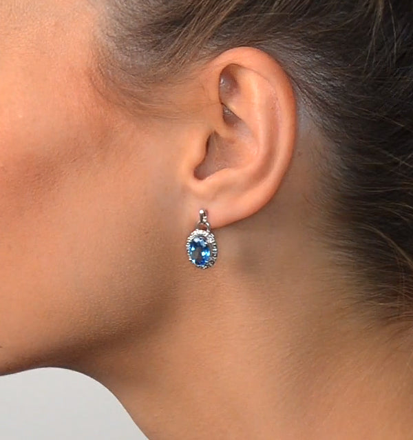 Blue Topaz 4.58CT And Diamond 9K White Gold Earrings