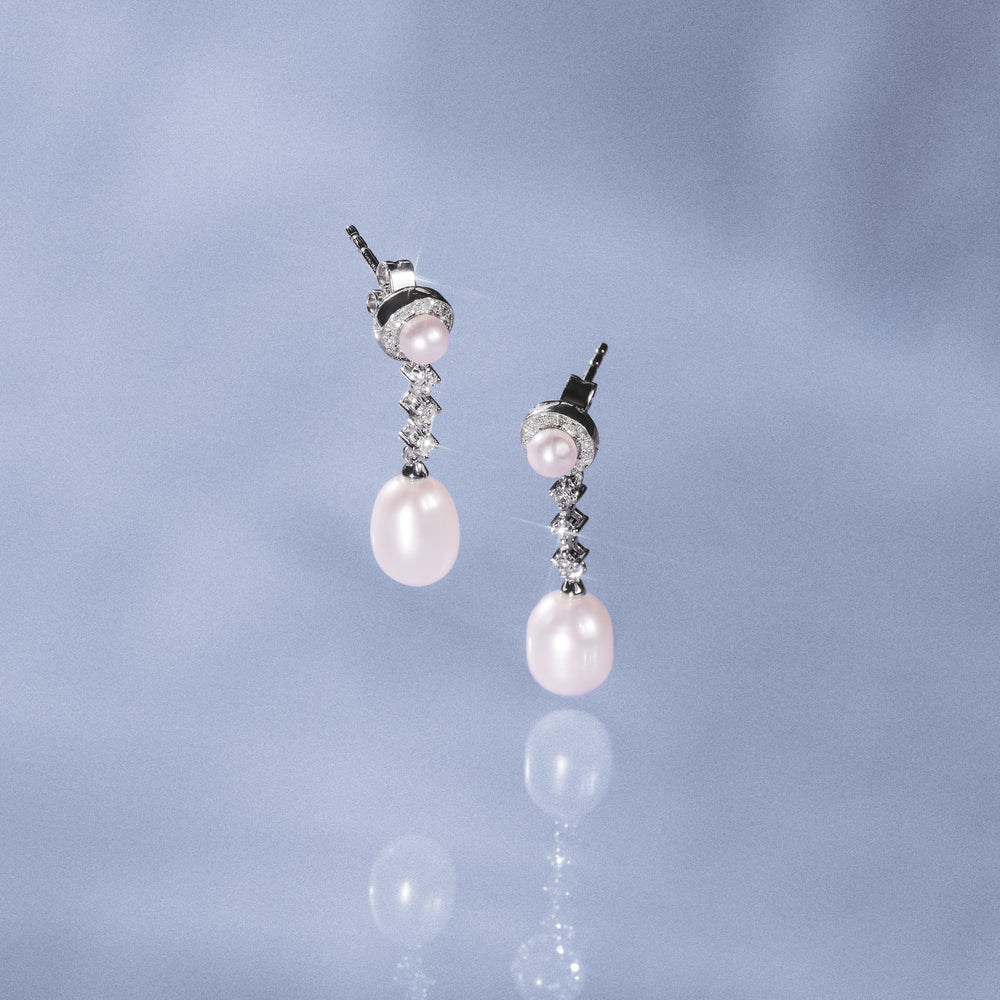 Stellato Collection Pearl and Diamond Earrings in 9K White Gold