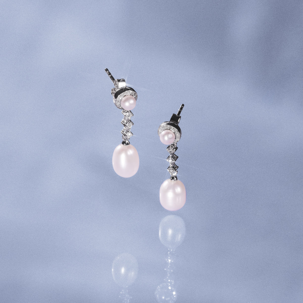 Stellato Collection Pearl and Diamond Earrings in 9K White Gold