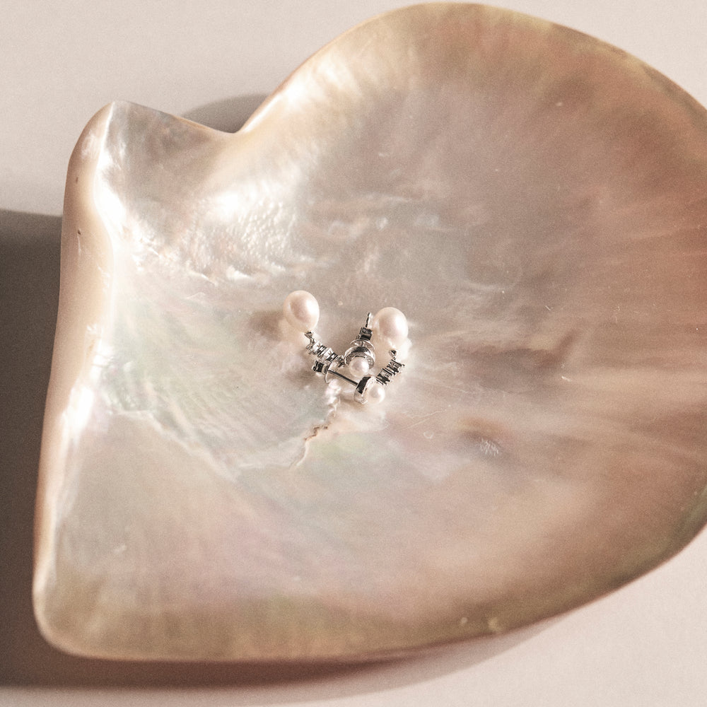 Stellato Collection Pearl and Diamond Earrings in 9K White Gold