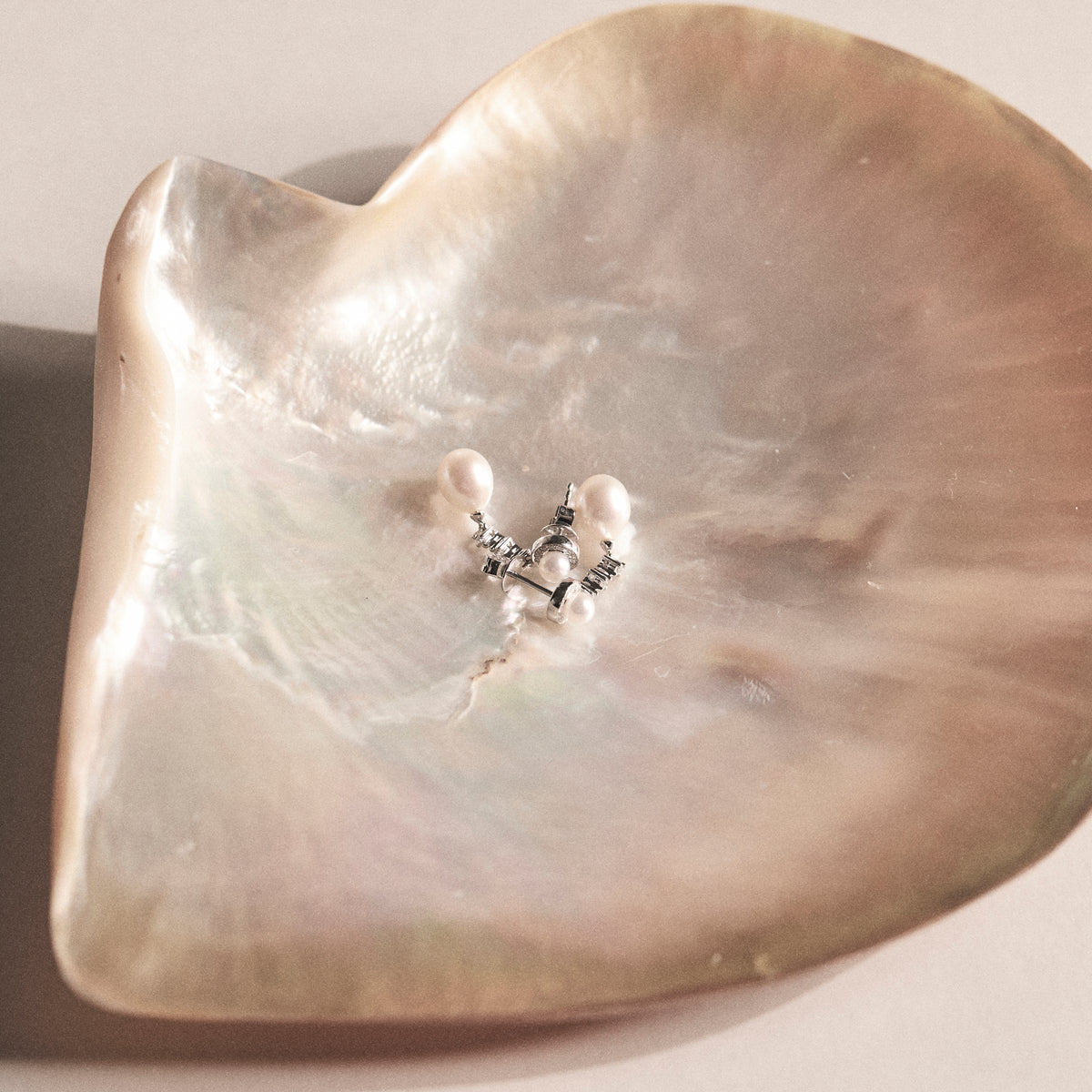 Stellato Collection Pearl and Diamond Earrings in 9K White Gold