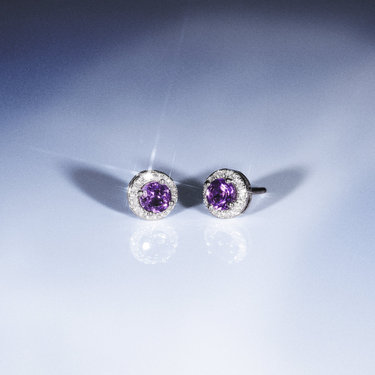 0.64ct Amethyst and Diamond Halo Stellato Earrings in 9K White Gold