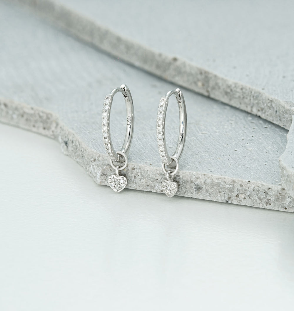 Stellato Diamond Encrusted Huggie Heart Earrings 0.11ct in 9K White Gold