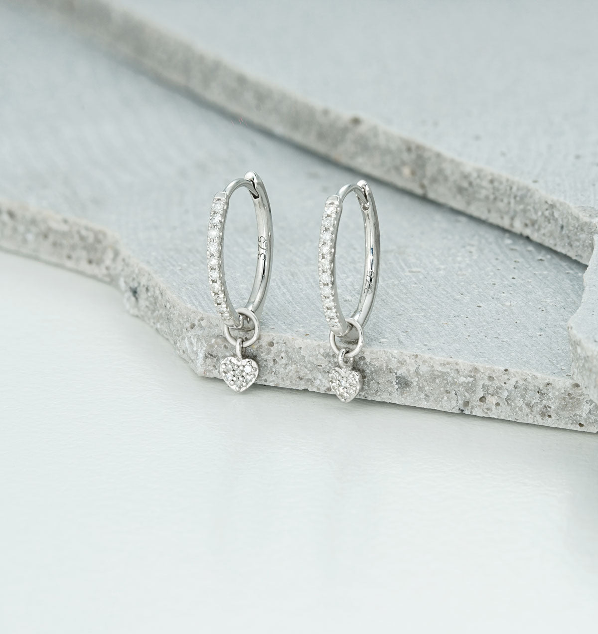 Stellato Diamond Encrusted Huggie Heart Earrings 0.11ct in 9K White Gold