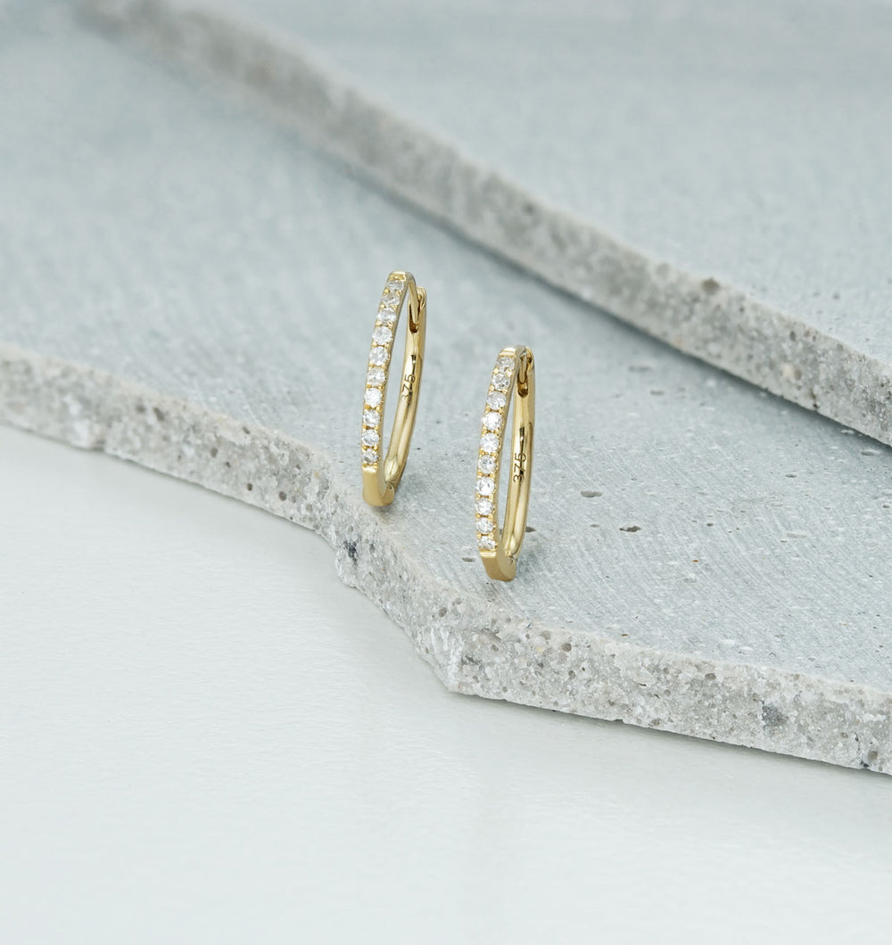 Stellato Diamond Encrusted Huggie Earrings 0.09ct in 9K Gold
