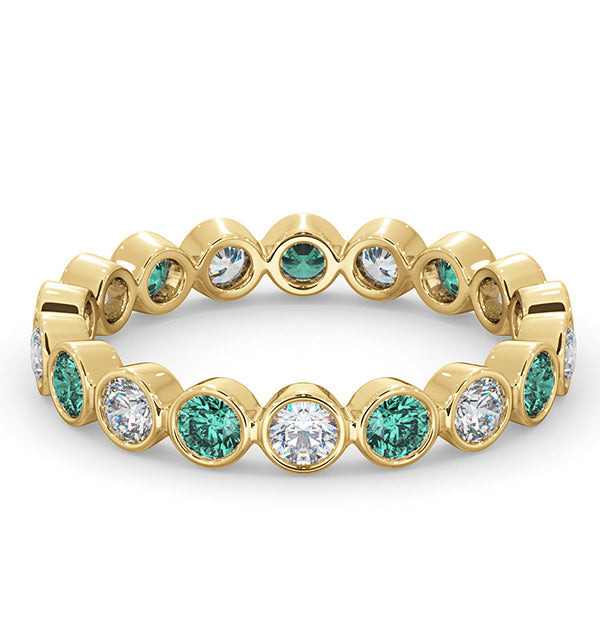 Emily 18K Gold Emerald 0.70ct and G/VS 0.50CT Diamond Eternity Ring