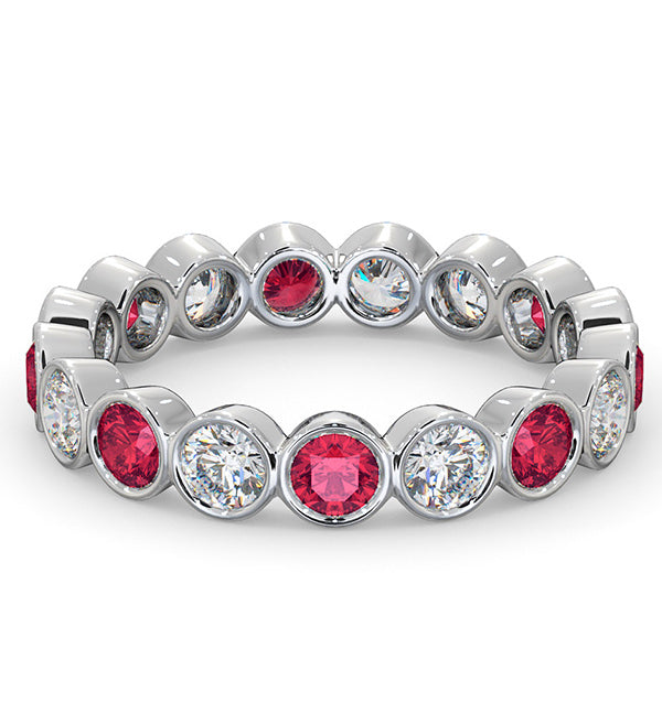 Ruby 1.50ct And G/VS Diamond 18KW Gold Eternity Ring