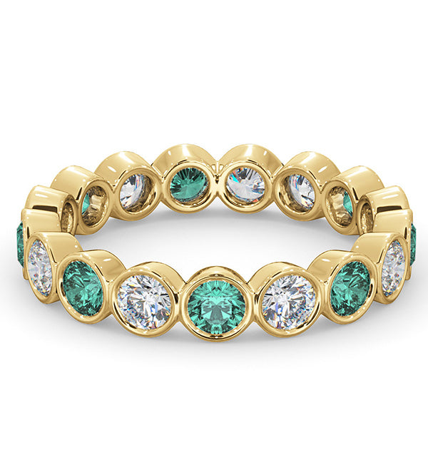 Emily 18K Gold Emerald 0.70ct and H/SI 1CT Diamond Eternity Ring