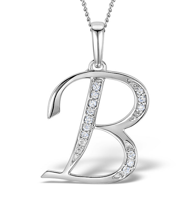 925 Lab Initial B Necklace 0.05ct