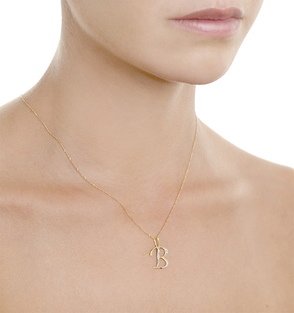 Initial 'B' 0.05ct Lab Diamond Pendant Necklace in 18K Gold Vermeil