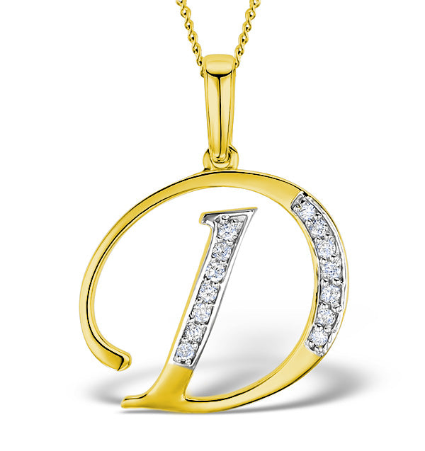 Initial 'D' 0.05ct Lab Diamond Pendant Necklace in 18K Gold Vermeil
