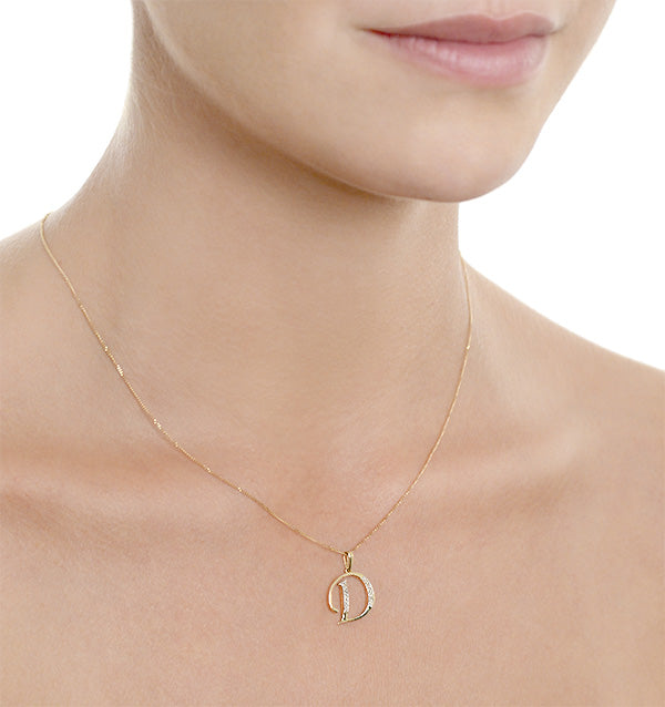 Initial 'D' 0.05ct Lab Diamond Pendant Necklace in 18K Gold Vermeil