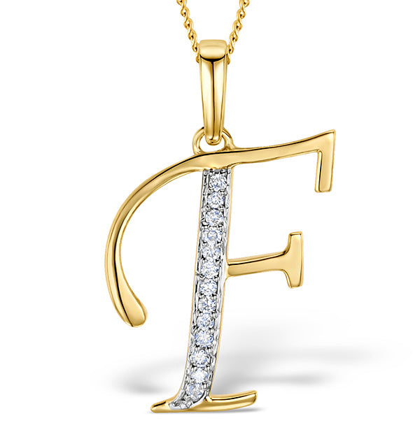 Initial 'F' 0.05ct Lab Diamond Pendant Necklace in 18K Gold Vermeil
