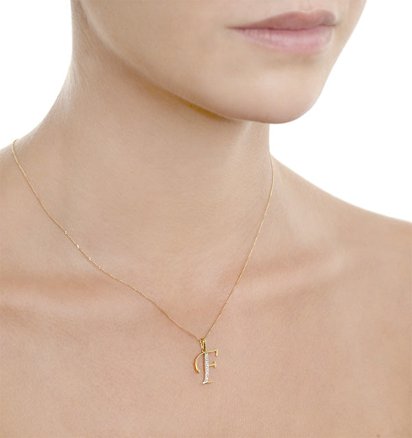 Initial 'F' 0.05ct Lab Diamond Pendant Necklace in 18K Gold Vermeil