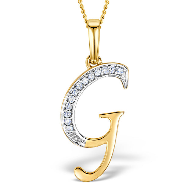 Initial 'G' 0.05ct Lab Diamond Pendant Necklace in 18K Gold Vermeil