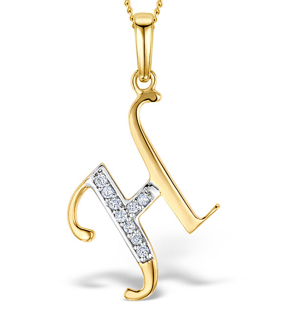 Initial 'H' 0.05ct Lab Diamond Pendant Necklace in 18K Gold Vermeil